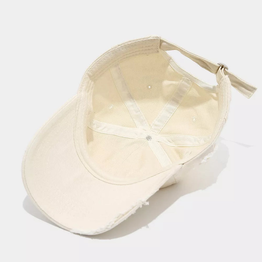 Distressed Cotton Baseball Cap in Pink with distressed