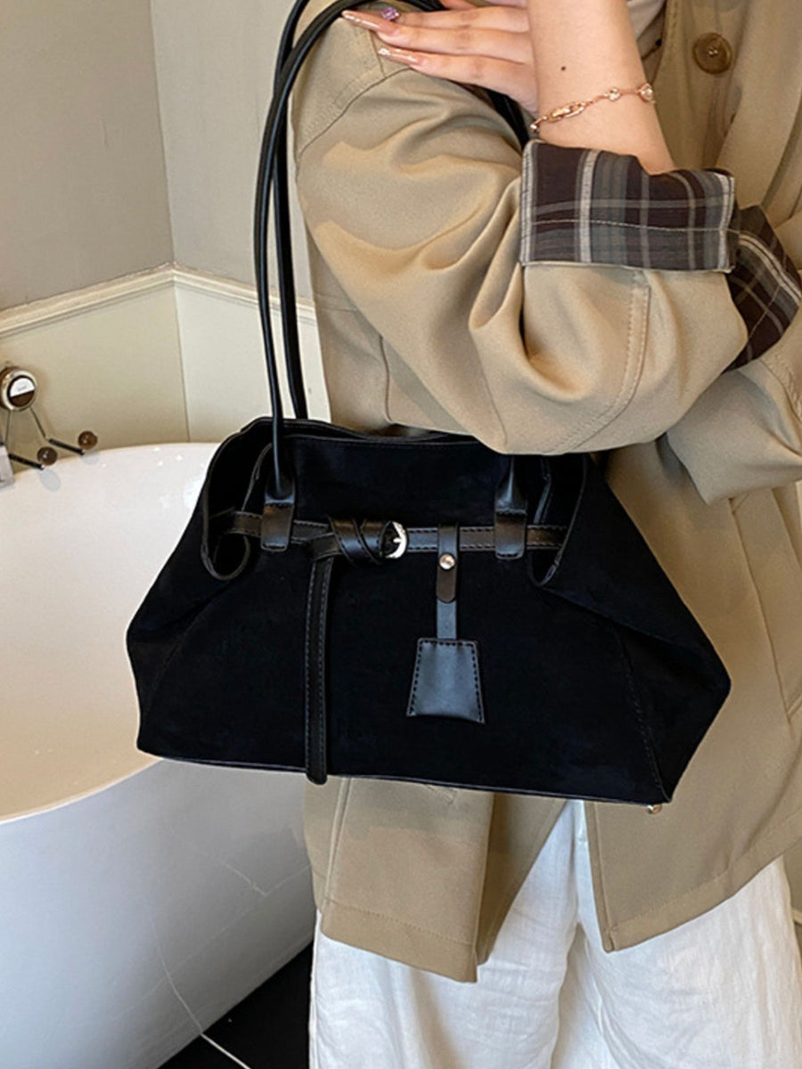 Suede Imported Size & shoulder bag in Black with boxy silhouette