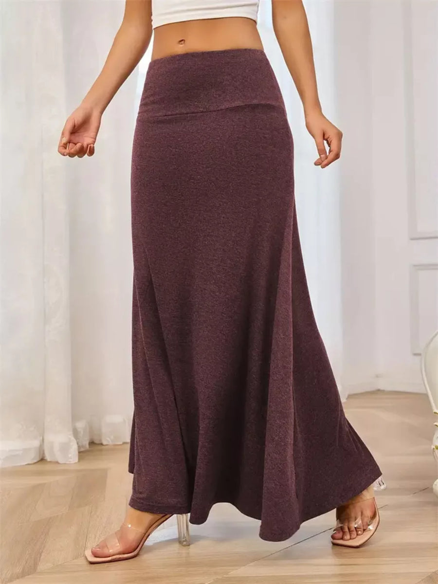 Flowy Maxi Skirt With Wide Waistband in Black