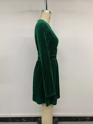 Dark Green fit-and-flare dress mini dress with keyhole