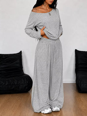 lounge set in light gray featuring drawstring and relaxed fit