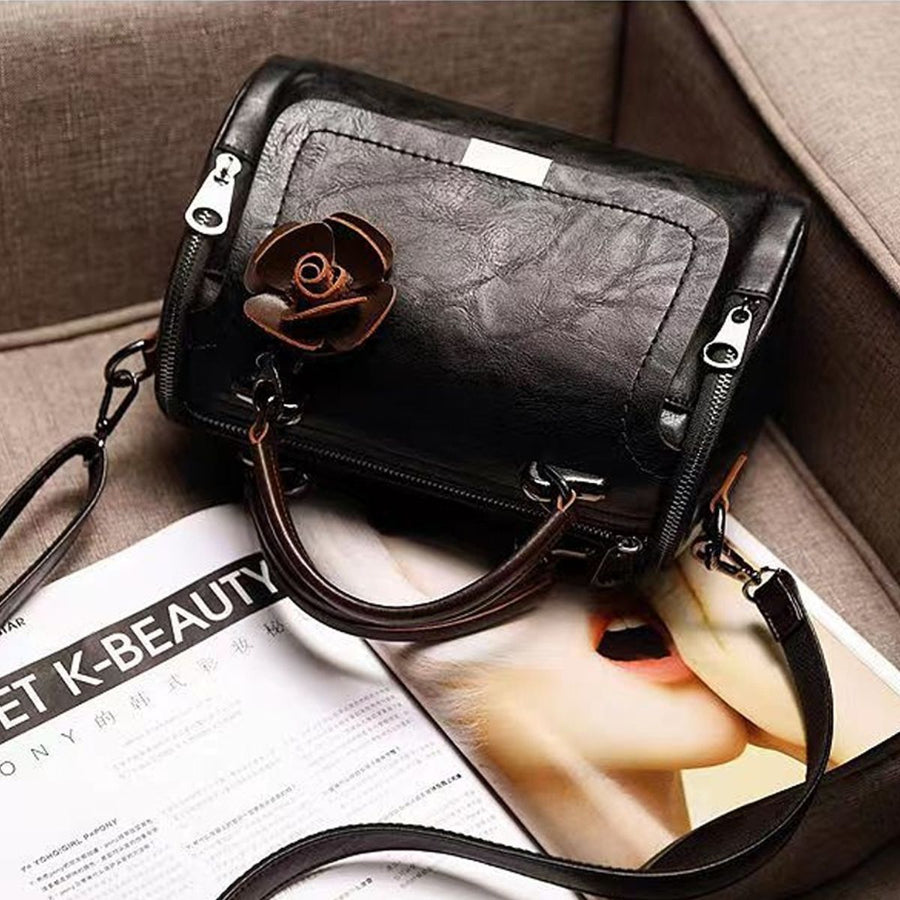 Small PU Leather Flap Crossbody Bag in Black with top handle
