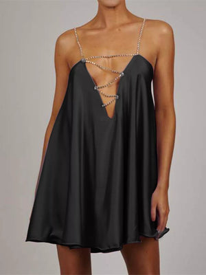 Pink Purple A-line mini dress with deep v-neck