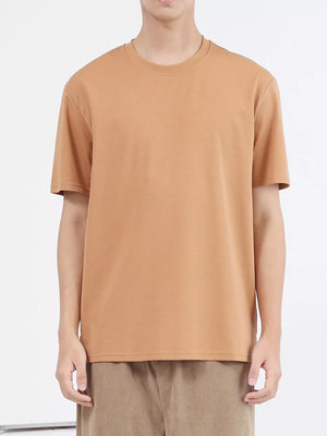 Men's Caramel Color cotton crew neck t-shirt with short sleeves.