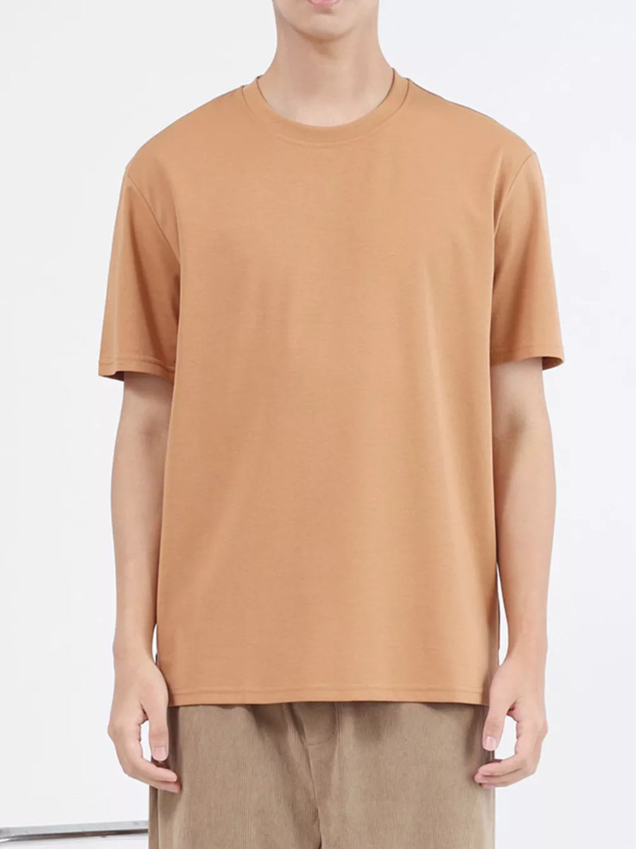 Men's Caramel Color cotton crew neck t-shirt with short sleeves.