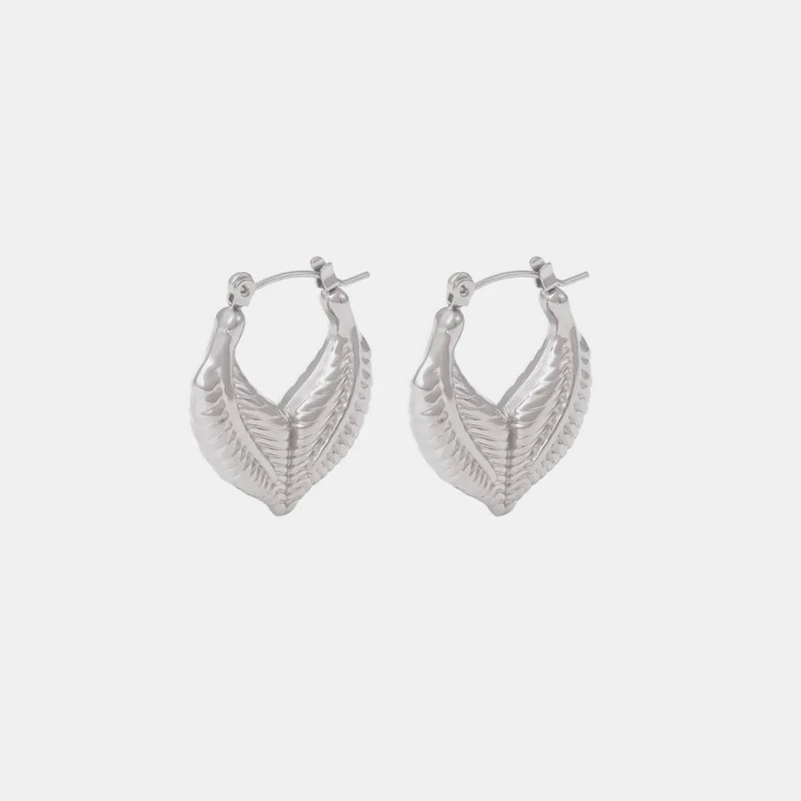 Silver textured leaf hoop earrings with 18K gold plating