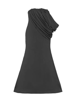Strapless Draped Maxi Dress in Black with ruched
