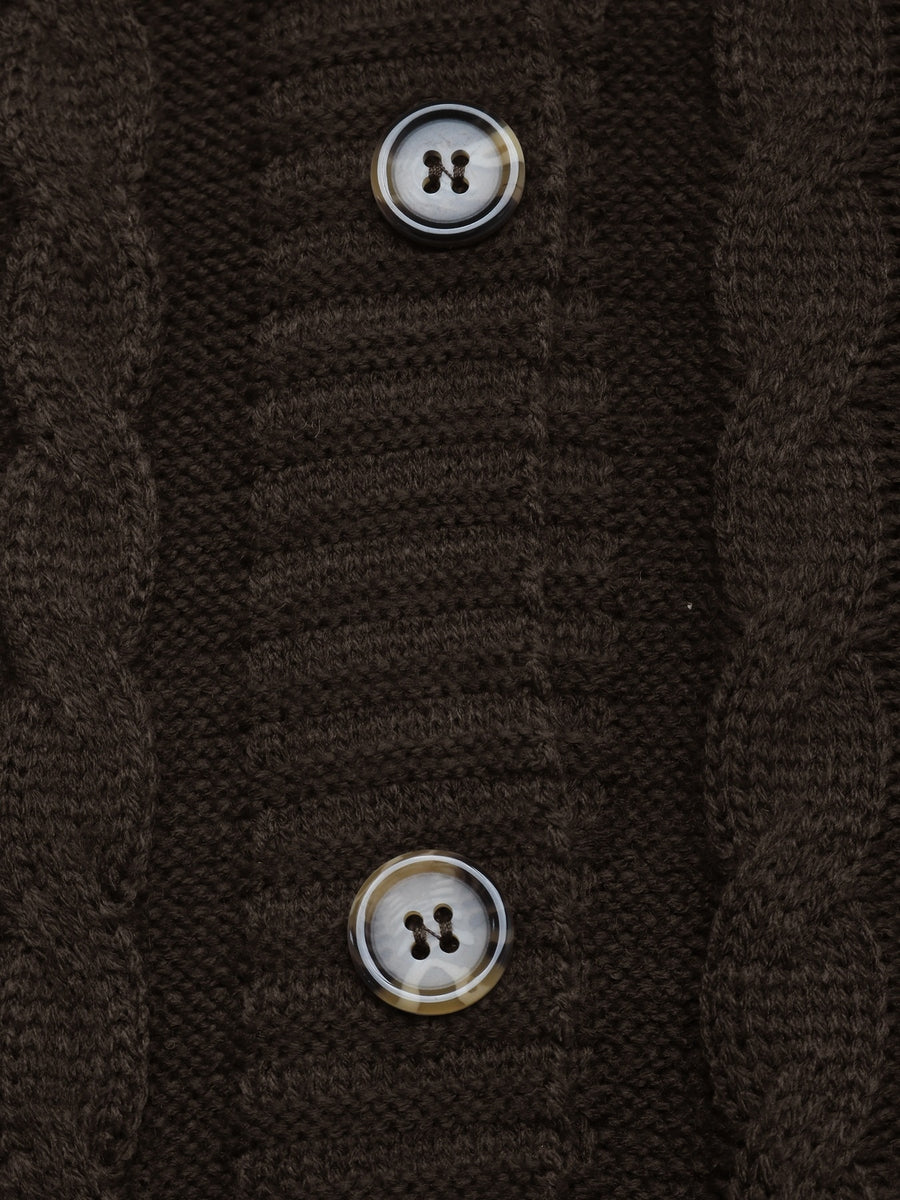 cardigan featuring cable knit in Coffee Brown with 100% acrylic Care instructions: Machine wash cold texture