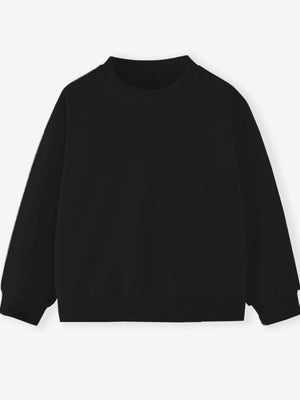 Black crew-neck sweatshirt for kids, long sleeves, comfortable fit