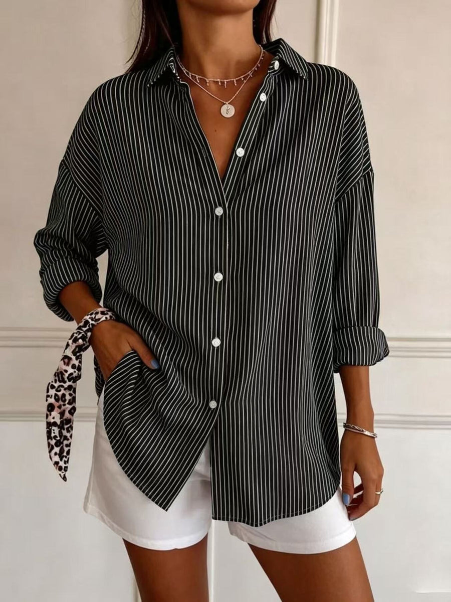Yellow button-down shirt with button-front and striped