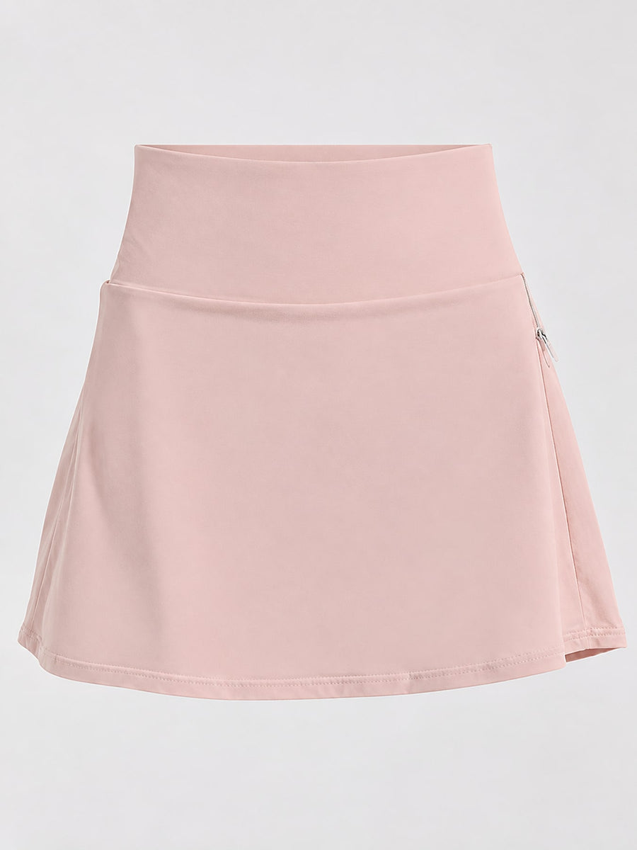 88% nylon, 12% spandex pleated skirt in Slate Gray with flared silhouette