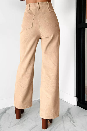 dark brown pants featuring buttoned and color-block