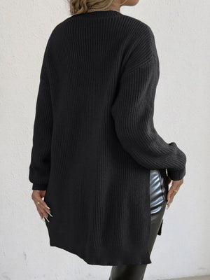 pullover sweater in light beige with ribbed and tunic-length