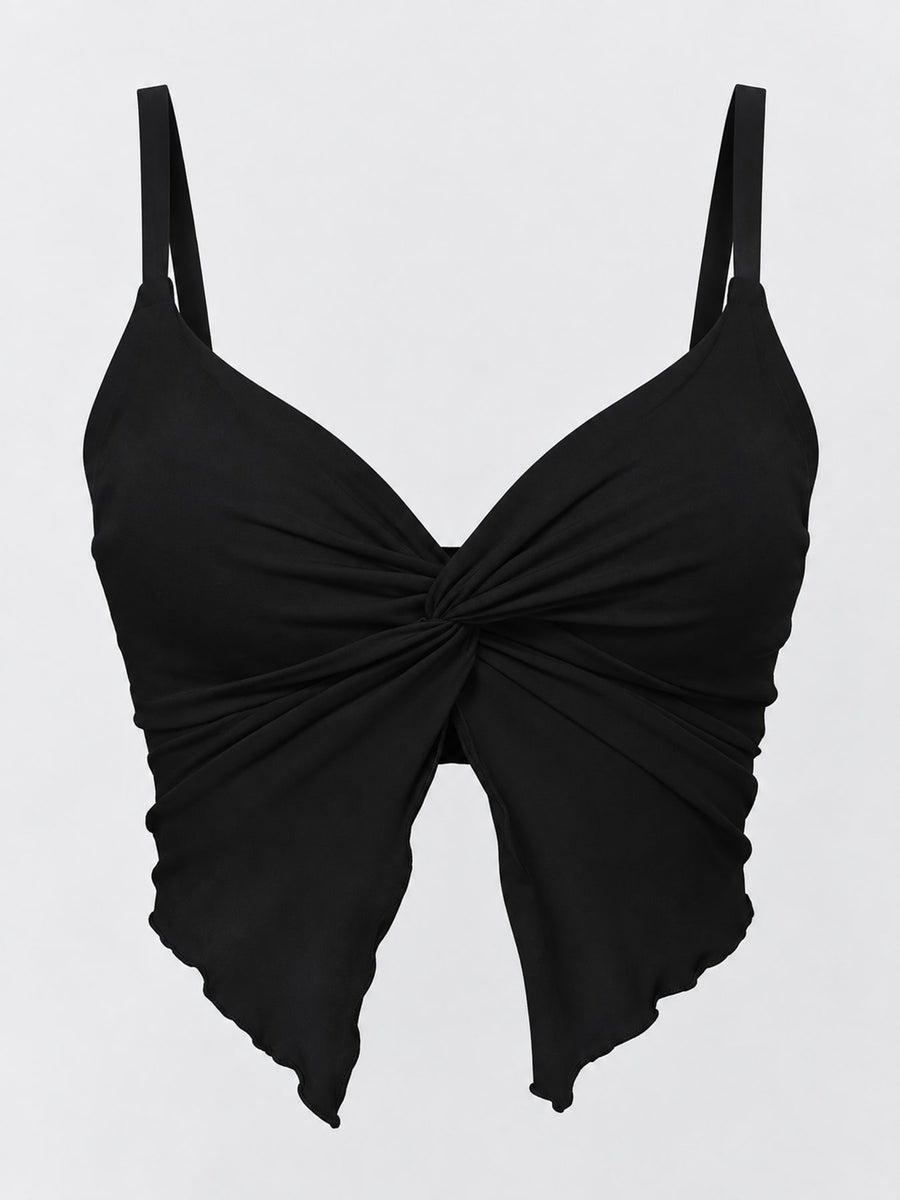 Polyester (90% to less than 95%) blended with spandex crop top in White with fitted silhouette