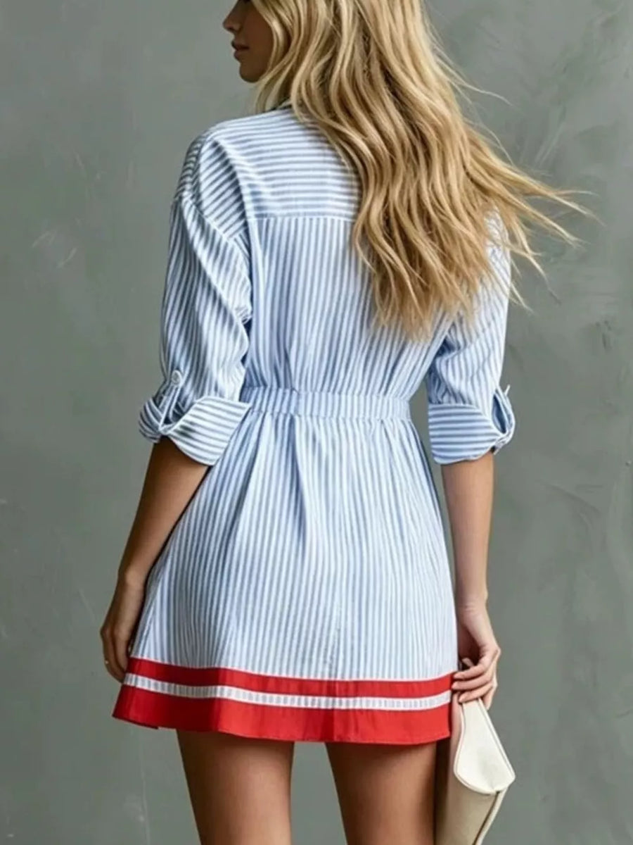 Navy shirt dress with pocketed and elbow sleeve