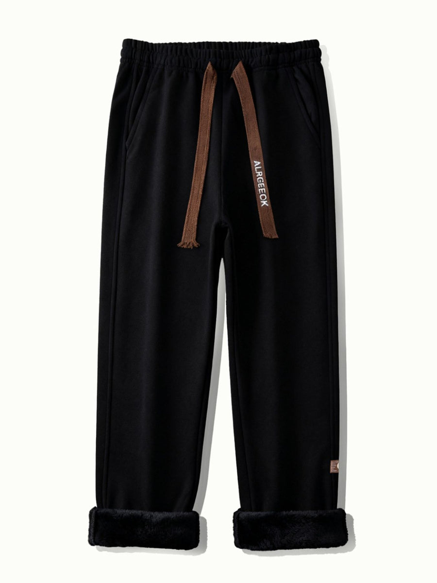 pants in Black with drawstring waist and full-length