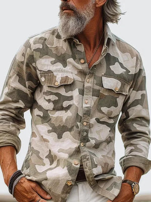 streetwear button-up shirt in Tan with collared