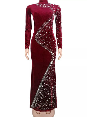 formal gown in Black with rhinestone and floor-length