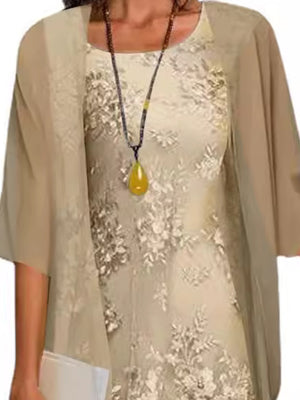 Yellow midi dress featuring lace detail and floral
