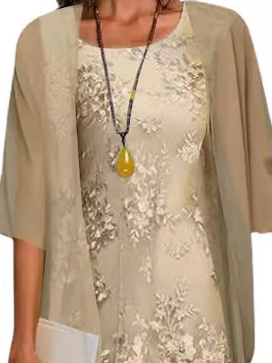 Yellow midi dress featuring lace detail and floral
