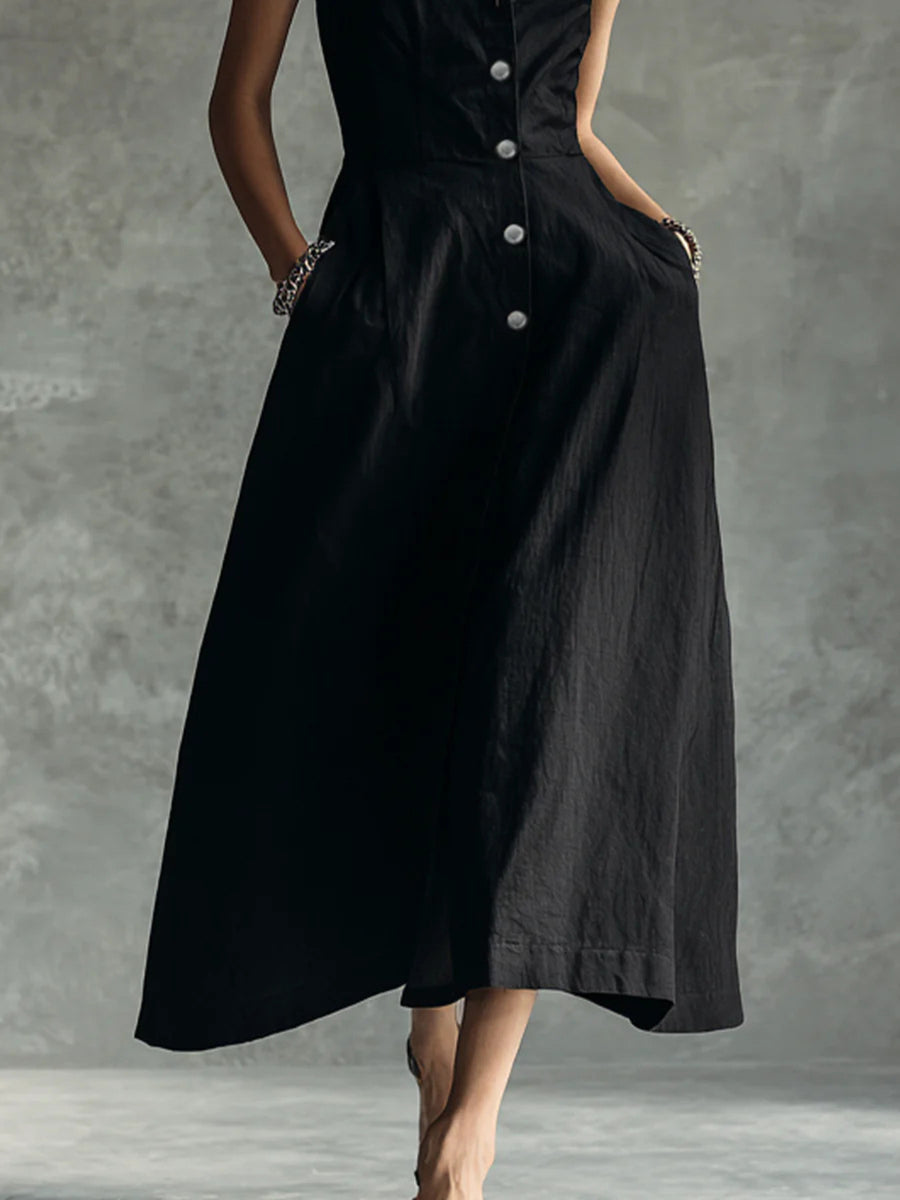 Black shirt dress with midi and button-front