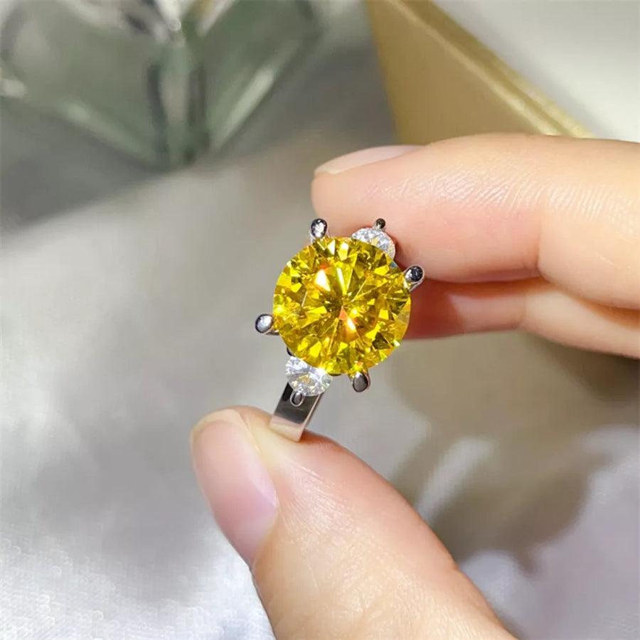 5 Carat Moissanite 925 Sterling Silver Ring in yellow with 5 carat moissanite