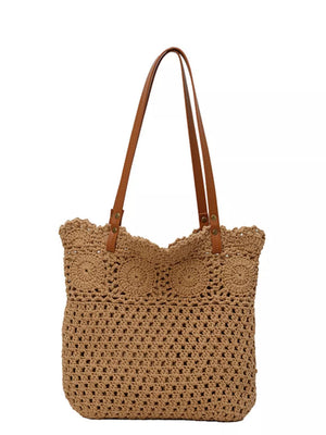 tote featuring crochet in tan with Polyester Imported Size & texture