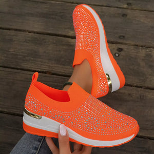 Khaki sneakers with slip-on and rhinestone-embellished