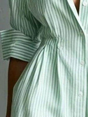 Blush Pink shirt dress with button-front and striped