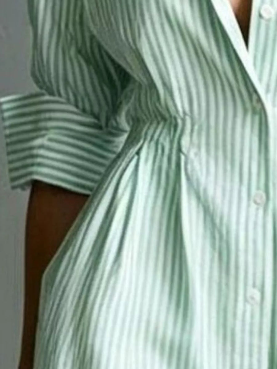 Blush Pink shirt dress with button-front and striped
