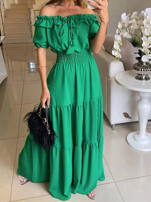 maxi dress in kelly green featuring tiered and A-line fit