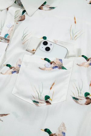 brown button-up shirt with button-front and animal-print