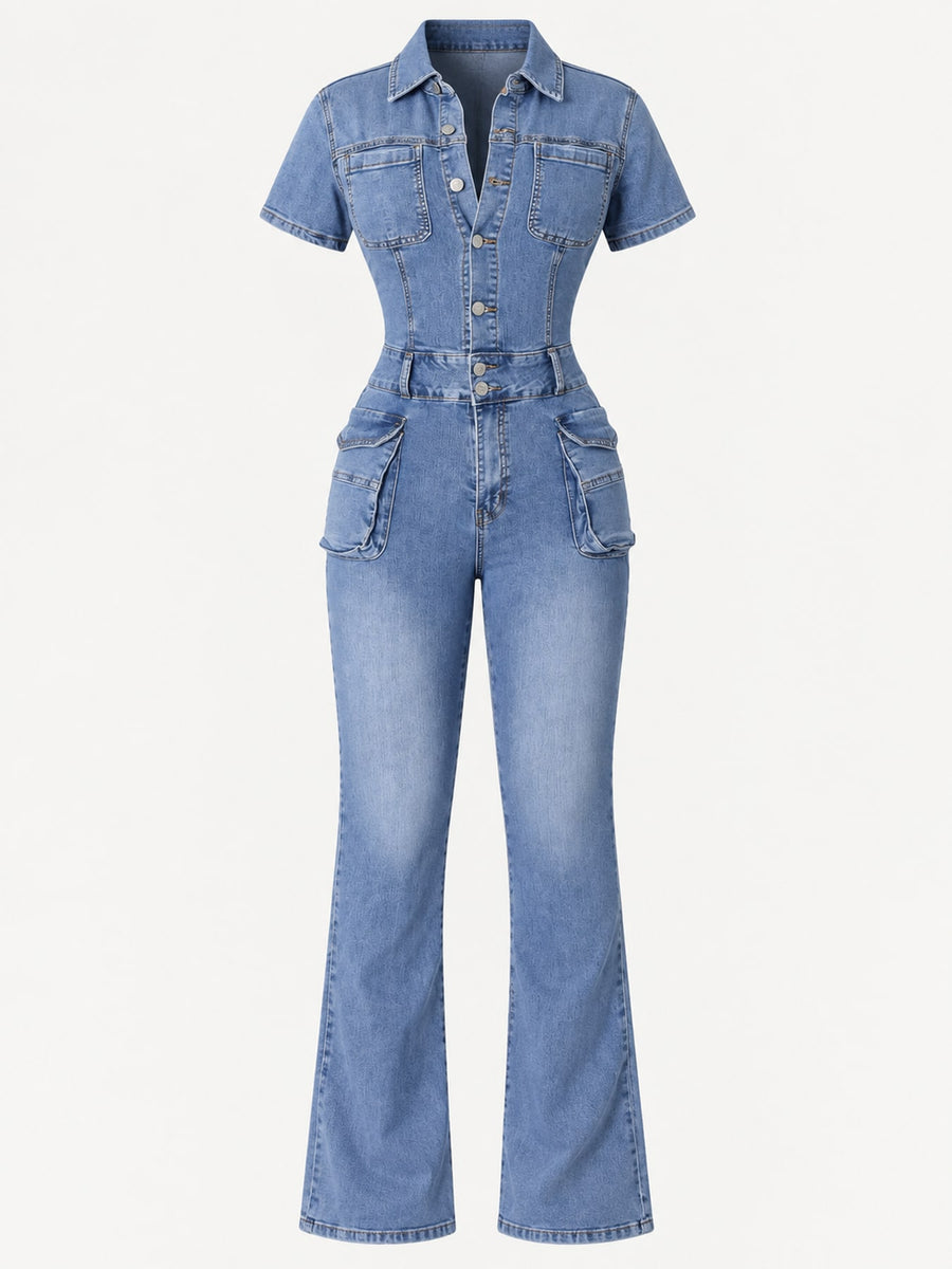 Dark Blue flared jumpsuit with collared