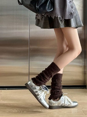 Knitted Leg Warmers in charcoal with knitted
