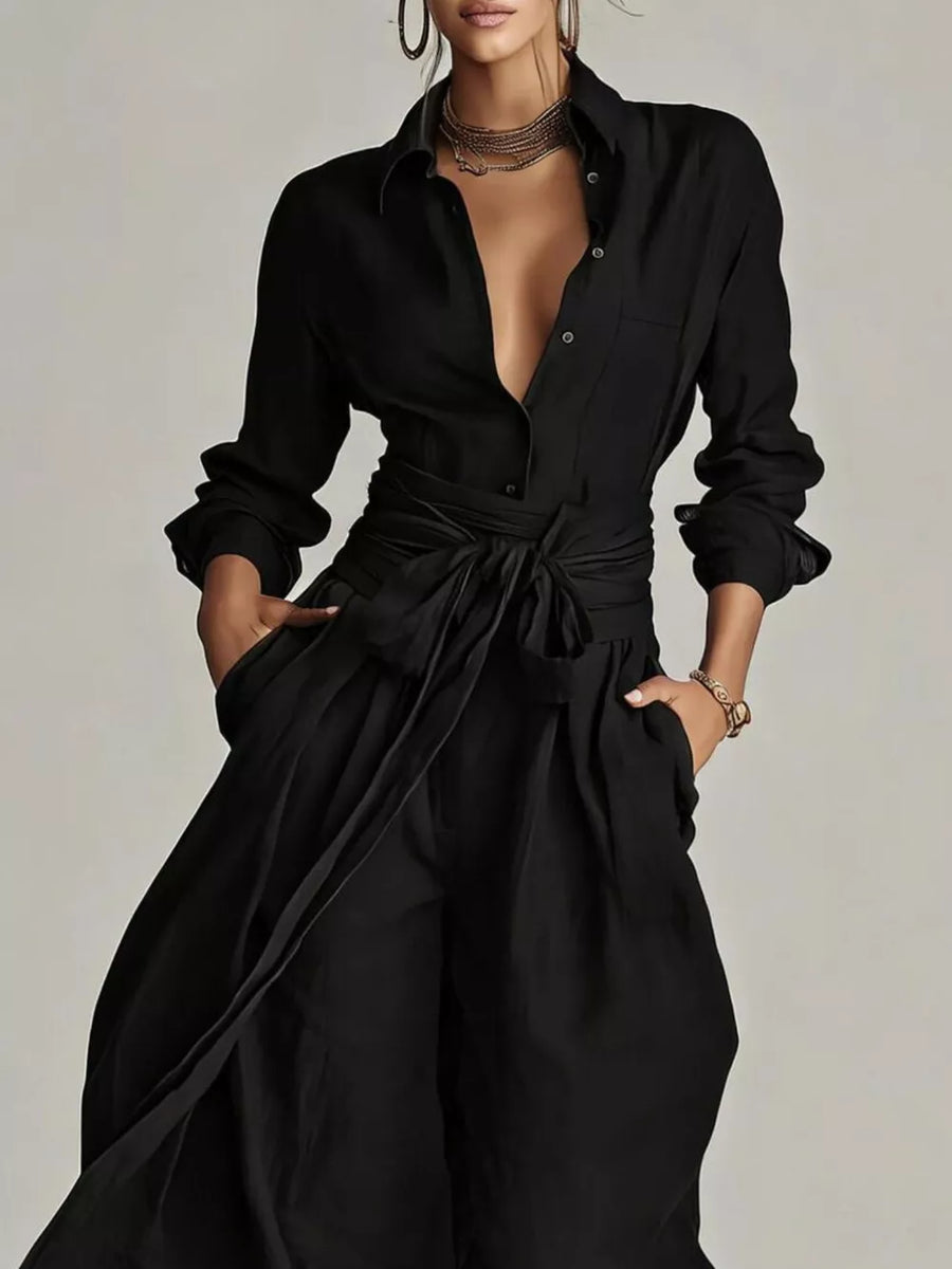 Black relaxed jumpsuit with collared