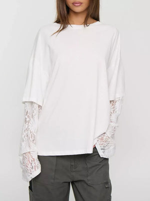 Black t-shirt featuring lace and floral