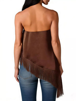 100% polyester Care instructions: Machine wash cold tube top in Brown with relaxed silhouette
