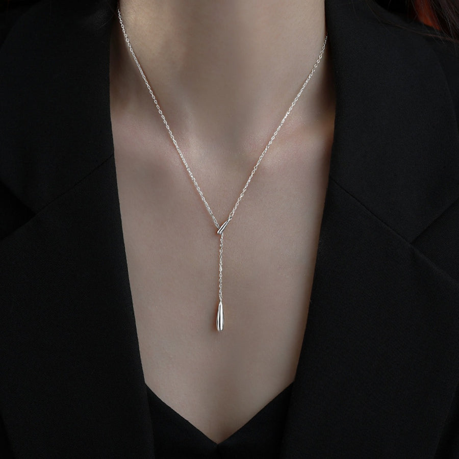Silver Y-shaped pendant necklace with a drop charm, 18k gold-plated.