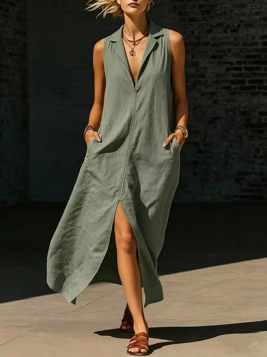 Black maxi dress with side slit and sleeveless