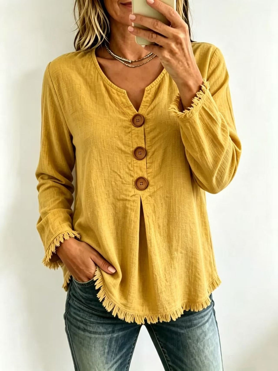 Black relaxed blouse with henley
