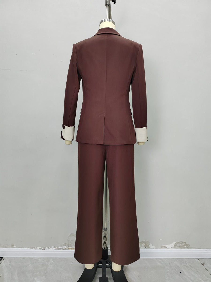 Brown regular suit set with notch lapel