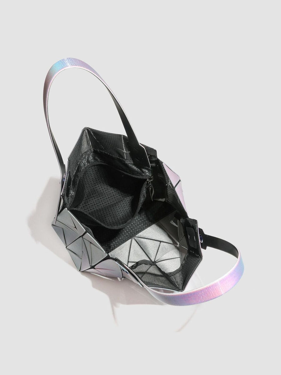 handbag in Purple with geometric and iridescent finish