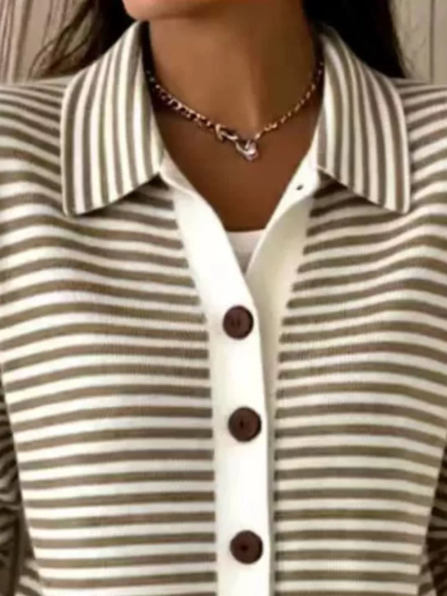 cardigan featuring striped in Khaki with 100% polyester Care instructions: Machine wash cold texture