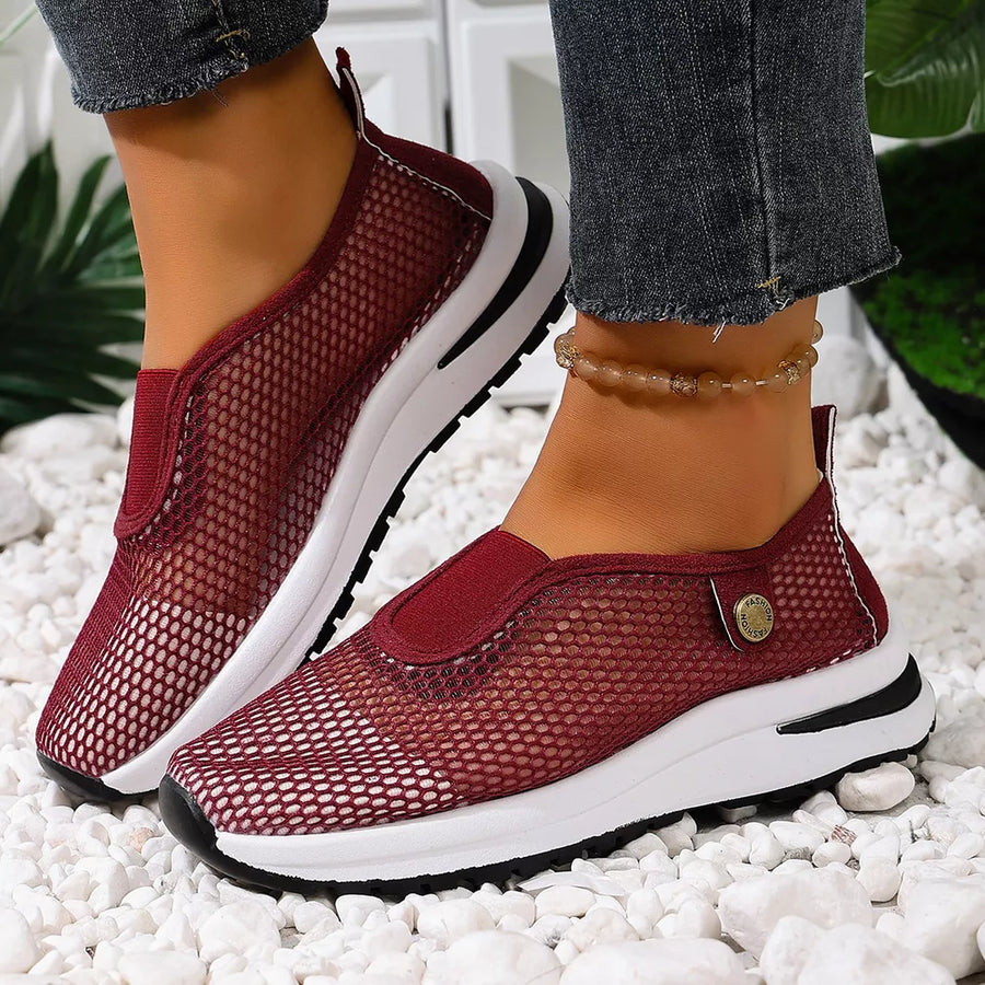 Breathable Mesh Slip-ons in burgundy with mesh upper
