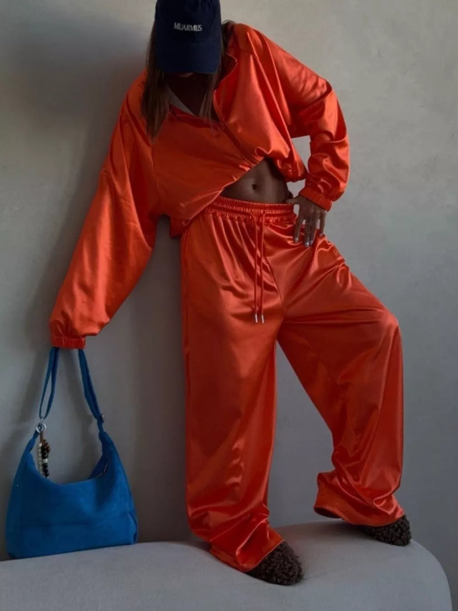 Orange relaxed track jacket with mock neck