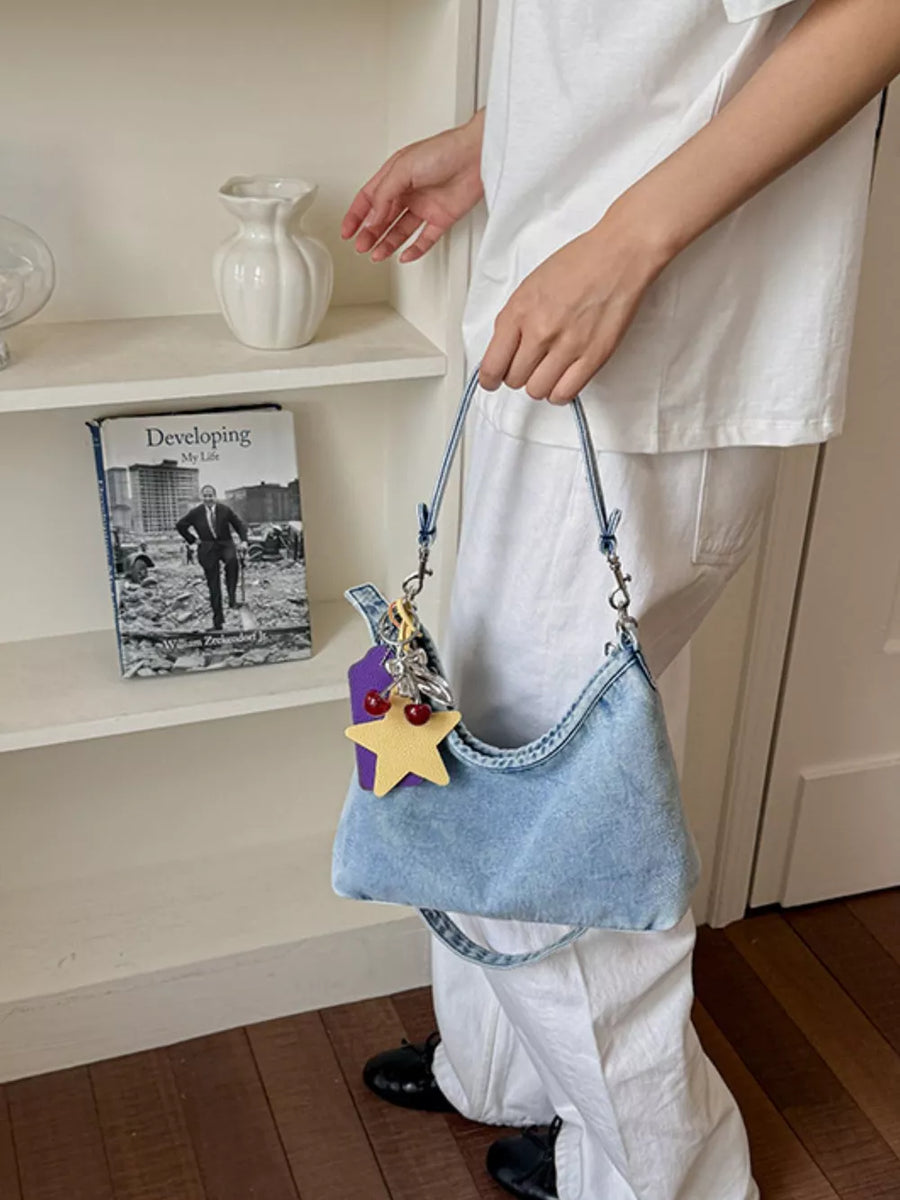 Star Charm Denim Shoulder Bag option 7