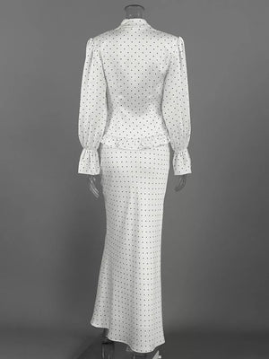 matching set in ivory with frill and maxi