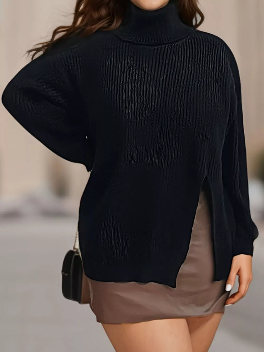 black turtleneck sweater with ribbed and turtleneck