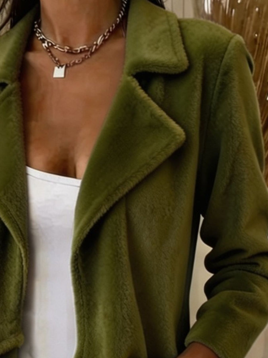 Pink cardigan with hip-length and open-front