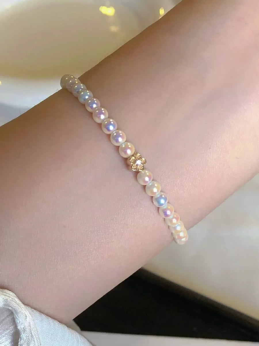 Synthetic Pearl,18K Gold-Plated,Alloy Care instructions: Avoid wearing during ex bracelet in White with fitted silhouette
